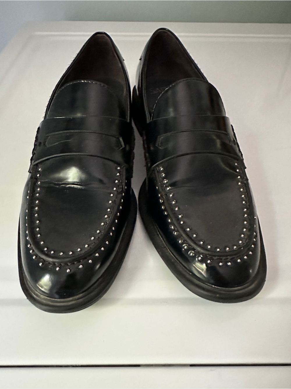 Franco Sarto Black Stud-Trim Penny Loafers